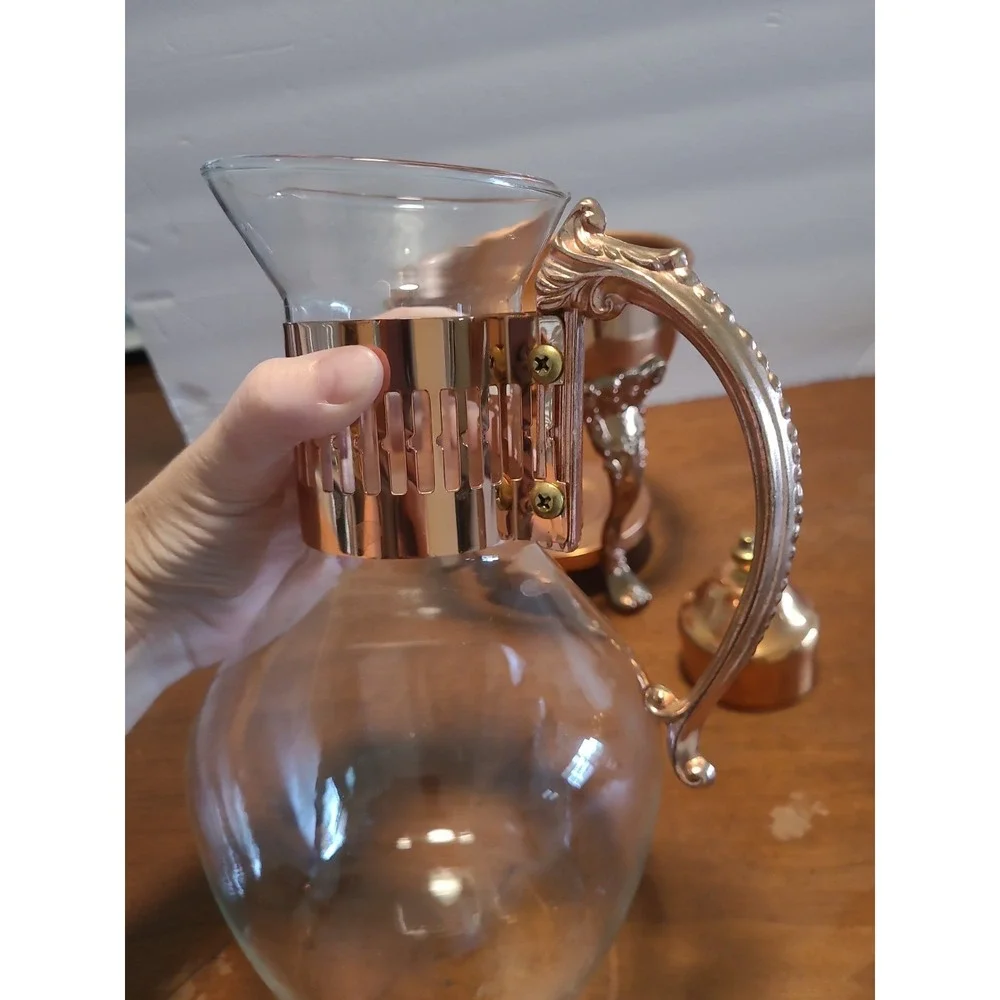 Vintage Princess House Copper & Brass Coffee/Tea Carafe with Lid and Stand